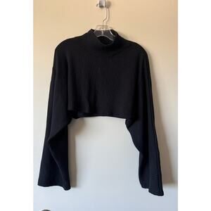 Alo Yoga Mock Neck Ribbed Cropped Long Sleeve Sweater in Black Size Small